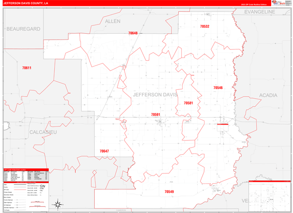 Jefferson Davis Parish (County), LA Zip Code Wall Map